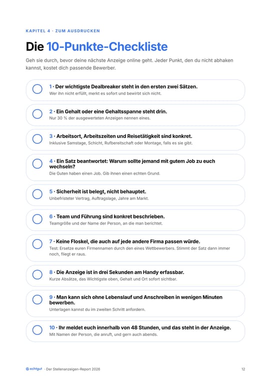 Report Seite 12: Die 10-Punkte-Checkliste